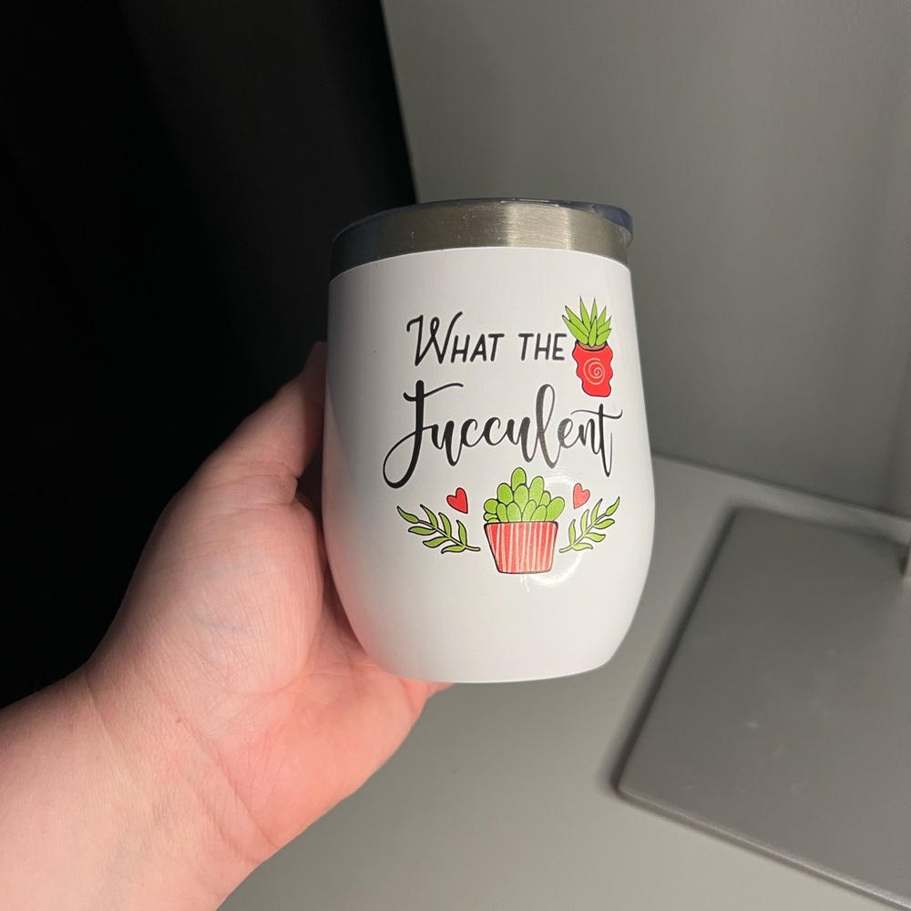 White Succulent Themed wine tumbler